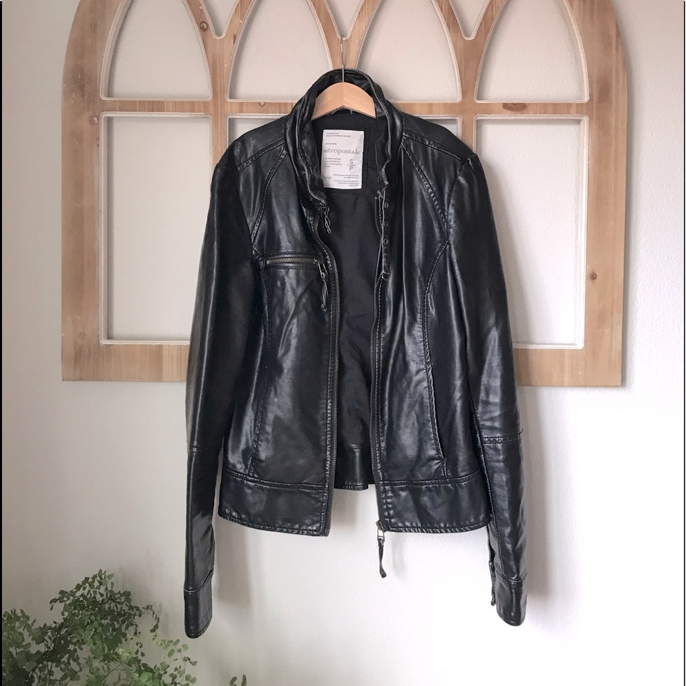Aeropostale Black Faux Leather Biker Jacket